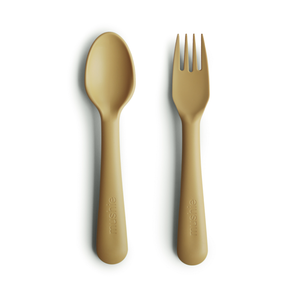 Mushie Fork and Spoon Set, Mustard