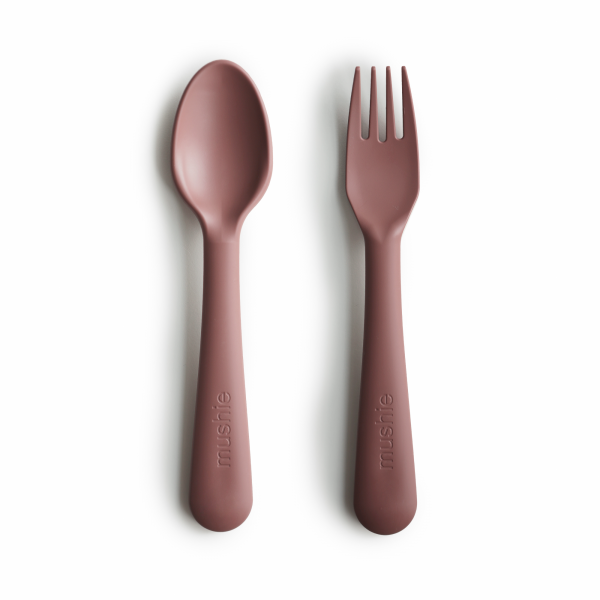 Mushie Fork and Spoon Set, Woodchuck